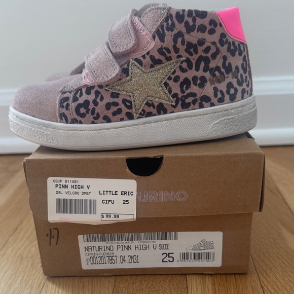 NWT Naturino Pinn Hightop Pink Leopard High-Top Sneakers with Gold Star